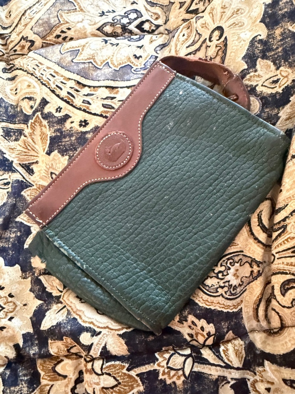 Dooney & Burke Wallet Vintage Green Brown Pebbled Leather